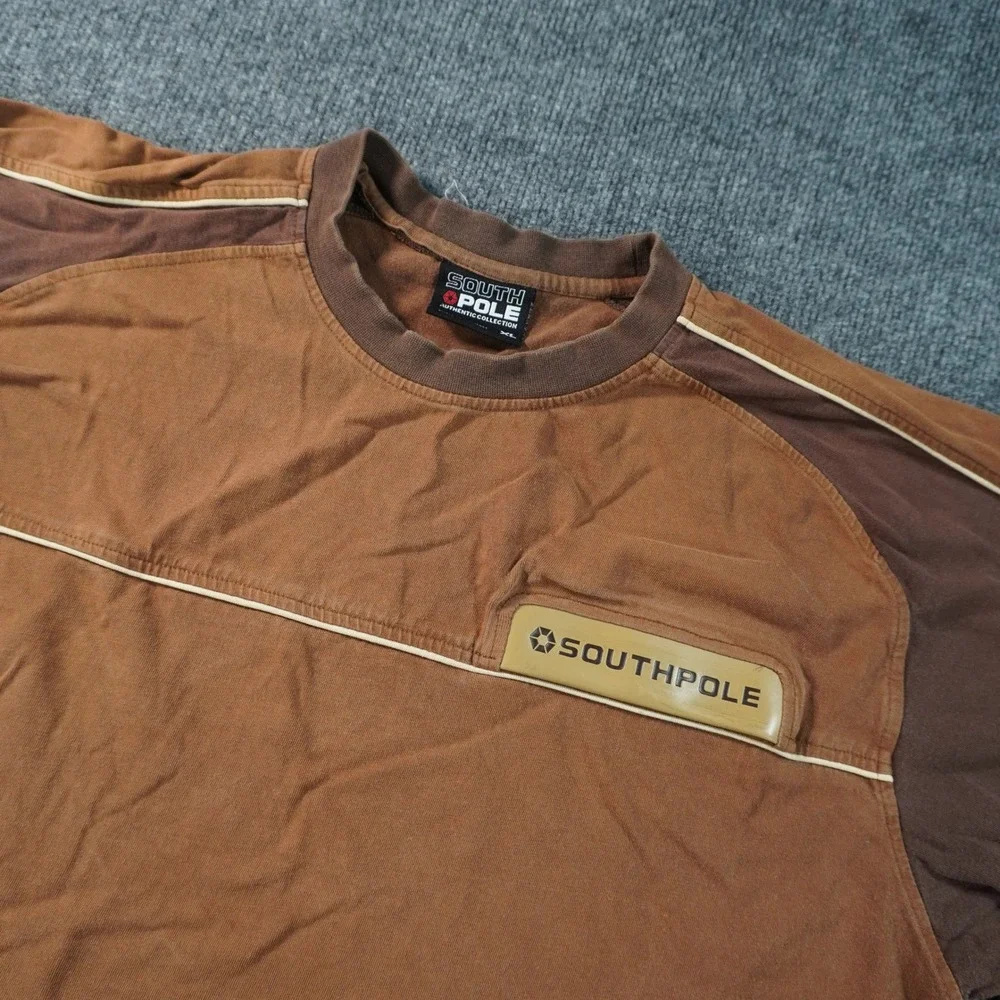 Southpole Long Sleeve Shirt Mens XL Brown Y2K Colorblock Streetwear Logo Patch